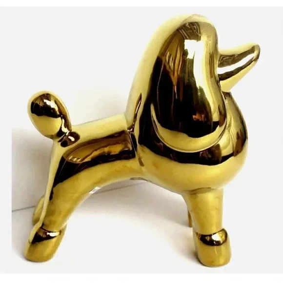 Vintage MCM Ceramic Retro Modern Nordic Gold Poodle Home Room Decor Figurine - Picture 2 of 4